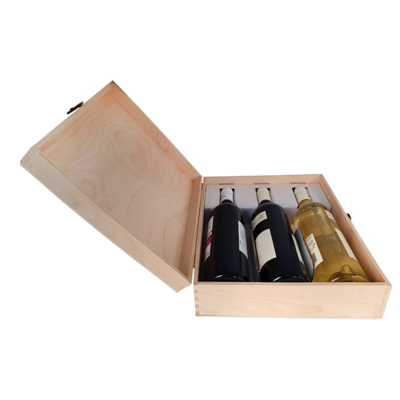 Cutie lemn stratificat pentru 3 sticle vin