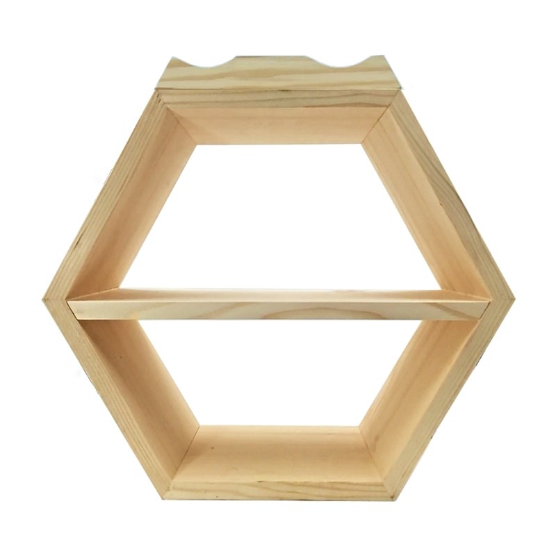 Raft hexagonal cu polita si suport exterior sticle